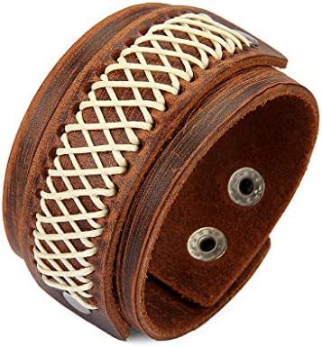 Jenia Adjustable Genuine Leather Bracelet Wide Brown Belt Cuff Bangle Handmade Jewelry for Men, Boy, Kids, Women