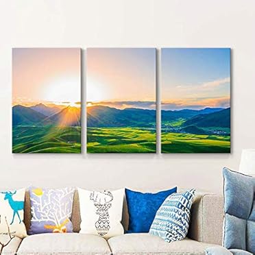 3 Panel Canvas Wall Art Sunrise Gre - Canvas Art