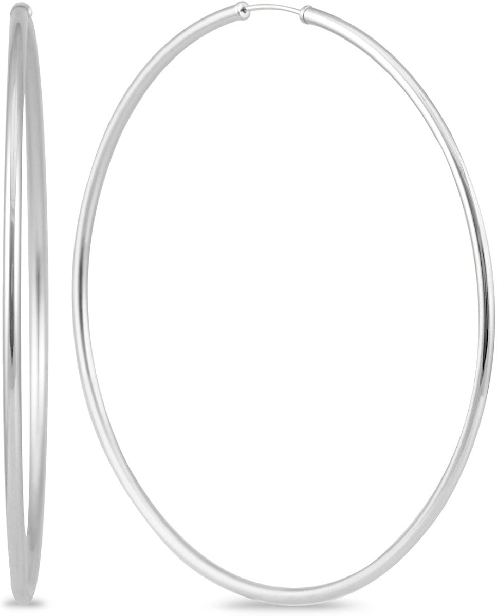 70MM Endless Hoop Earrings 14k White Gold Jewelry
