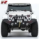 Razer Auto Black Textured Rock Crawler Full Width Front Bumper with OE Fog Light Hole, 2x D-Ring and Built-In Winch Mount Plate (Black) for 07-17 Jeep Wrangler JK