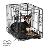 Dog Crate | MidWest ICrate XXS Folding Metal Dog Crate w/ Divider Panel, Floor Protecting Feet & Leak Proof Dog Tray | 18L x 12W x 14H Inches, Toy Dog Breed, Black