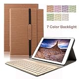iPad 9.7 Keyboard Case,Dingrich Trifold PU Case Cover with Removable Magnetic Aluminum Bluetooth Keyboard for New iPad 9.7 inch - Brown (NOT for iPad Pro 9.7)