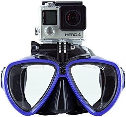 Aloma Snorkel Gopro Diving Mask Silicon Dive Scuba Tempered Glasses and Camera Stand for GoPro Hero HD, Hero 4 Silver Black, Hero 3+, Hero 3, Hero 2, Hero 1, Sj4000, SJ5000 Camera (Blue)