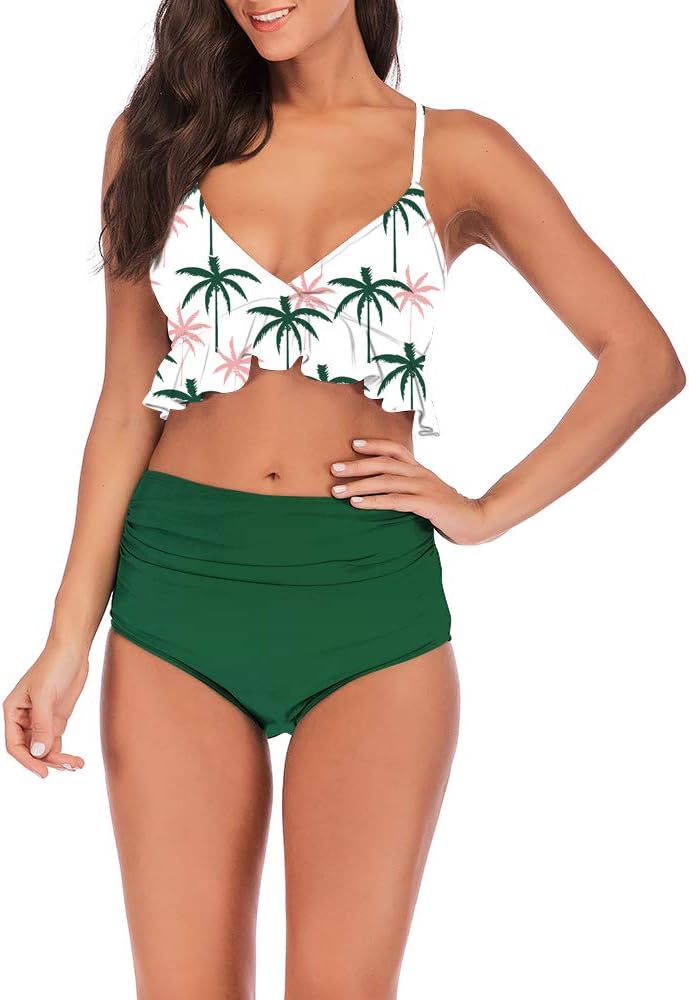 ZHUIYUN Swimsuit for Women Two Pieces Bathing Suits Top Ruffled Racerback with High Waisted Bottom Bikini Set