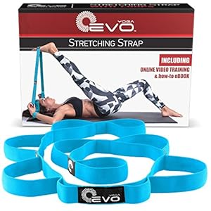Yoga EVO Elastic Stretching Strap with Loops + eBook & Video Exercises & Carrying Bag