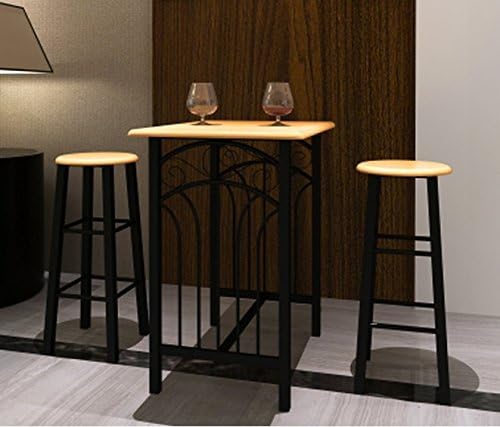 Stylish Breakfast/Dinner Set With 1 Rectangular Table & 2 High Chairs In A Tan Wood Finish - Made Of Durable Wood And Has An Excellent Steel Frames - Ideal For Smaller Homes By eCommerce Excellence