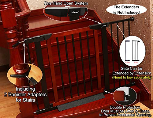 Baby Gate/Baby Gate for Stair with Banisters/Pet Gate, Fit Stairway or Doorway, Extendable, Auto Close, Pressure Mount (Metal)