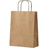 FACEBAG 50-Pack Brown Paper Bags with Handles Bulk, 8x4.25x10.5 Inches,Medium-sized Gift Bags with Handles for Party Favors,Take-Out,Grocery Shopping & Retail,Reusable & Durable