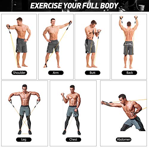 OMORC Resistance Bands Set, Exercise Bands with Handles, Door Anchor, Ankle Straps, Workout Band for Resistance Training, TRX, Aqua Aerobics, Physical Therapy, Stackable 100 lbs, 11Pcs