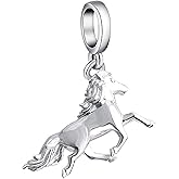 Bolenvi Mustang Horse Dangle Pendant, 925 Sterling Silver Charms, Compatible with Pandora Bracelet & Similar, Majestic Freedom Charm Bead for Charm Bracelets, Necklaces & Charms Jewelry