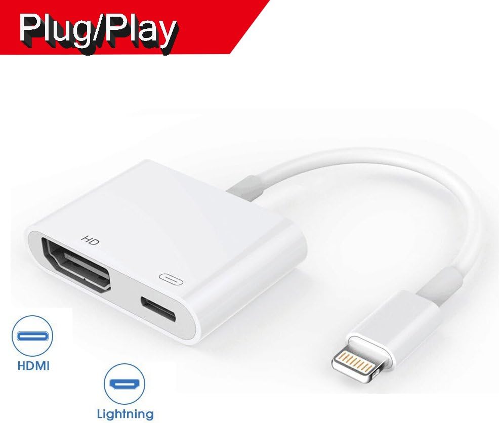 Jiaygan Lightning Digital AV Adapter, Lightning to HDMI Adapter with Lightning Charging Port for 1080P HD TV Monitor Projector for iPhone/iPad/iPod Support iOS 11 and Before, No APP Needed