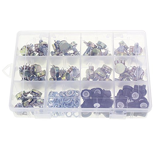 Wimas 45PCS 9 Values Linear Potentiometer 3 Terminal Rotary Potentiometer with Cap Nuts and Washer 1K 5K 10K 20K 50K 100K 250K 500K 1M