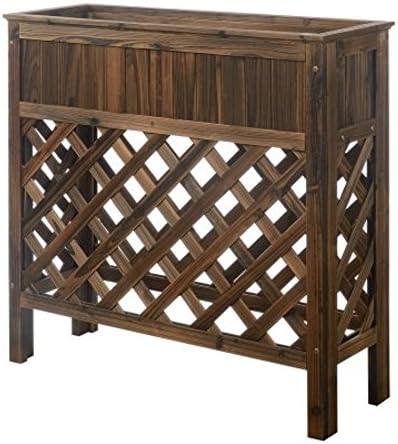 Bottom Lattice Design Weathered Cedar Chinese Fir Wood Raised Pot Planter