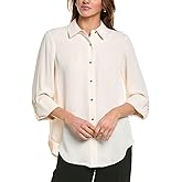 Anne Klein Womens Bttn Frt Shirt W Chain Roll Tab SLV
