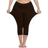 VOGUEMAX Women's Capri Leggings Plus Size Stretch and Comfy High Waisted Three-Quarter Leggings Plus