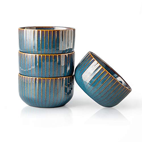 4 Piece Porcelain Bowls, 18oz Cereal Bowls, Rice Bowls, Salad Bowls, Dishwasher, Microwave & Oven Safe,11.5x6.5cm(Blue)