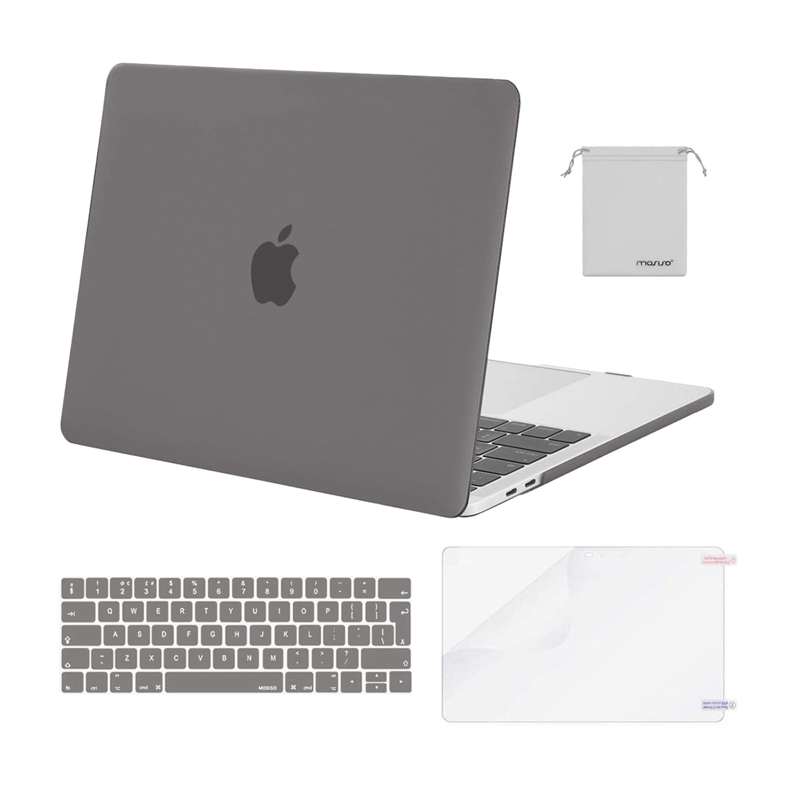 MOSISO Compatible with MacBook Pro 15 inch Case 2019 2018 2017 2016 Release A1990 A1707 Touch Bar, Plastic Hard Shell Case & Keyboard Cover & Screen Protector & Storage Bag, Gray