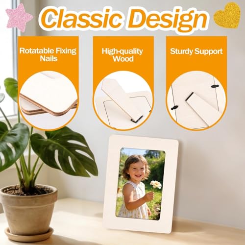 Tuxvealu 10 Pcs Photo Frame Decoration for Children, 19 x 14 cm Wooden Frames for Crafts, DIY Photo Frame with 12 Markers and Stickers, Ideal for Children's Birthdays, Crafts