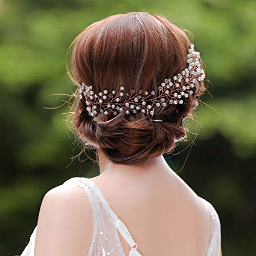Yean Babys Breath Hair Piece Wedding Hair Vine Sillver Rhinestone Headband Bridal Branch Crystal Wreath Crown Bridal Flower Vine Accessories for Bride and Bridesmaid - 15.74inches (Rose Gold) - Thumbnail 4