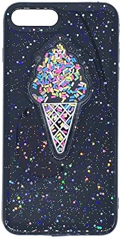 iPhone 7 Plus Case for Girls, Glitter Sparkle Bling Shell Phone Case with 3D Ice Cream Pattern [Flexible Soft, Slim Fit, Full Protective Cover] Cute Case for iPhone 7 Plus 5.5 Inch (Black)