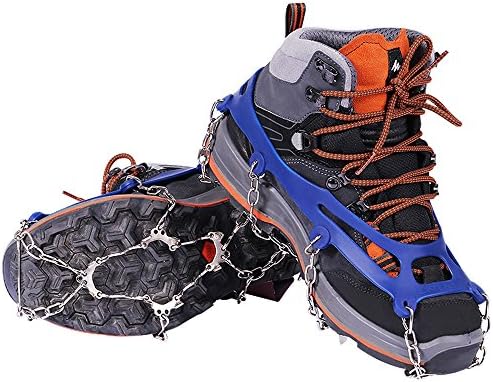 Crampons, Ice Spikes for Hiking Shoes Boots YIQIC Universal Anti-Slip Cleats 10 Teeth Snow Traction for Camping Climbing(BLUE)