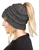 BT-6800-3366 Messy Bun Womens Winter Knit Hat Beanie Tail - Mel Grey (Confetti)