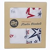 Baby BowBow Bamboo Muslin Swaddle Blankets - 2 pack - Unisex Nautical Designs - Extra Large (47