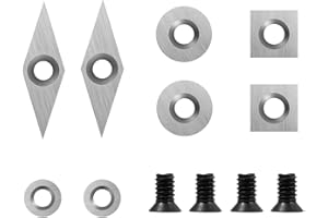 Aogbra 8Pcs Tungsten Carbide Cutters Inserts Set for Wood Lathe Turning Tools(Include 11mm Square with Radius,12mm and 8.9mm Round,30x10mm Diamond with sharp point),Supplied with Screws