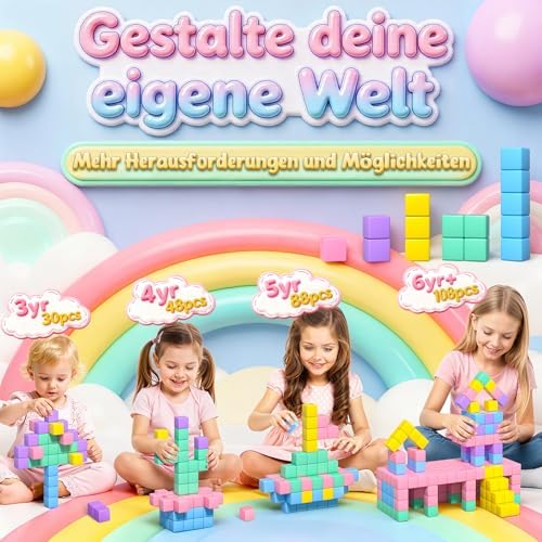 Magnetische Bausteine - 48 Teile Macaron Magnetbausteine Reiseset,Geschenk für Mädchen ab 3-12 Jahre,Kreatives Magnetspielzeug Set mit Aufbewahrungstasche,Pädagogisches Montessori Spielzeug