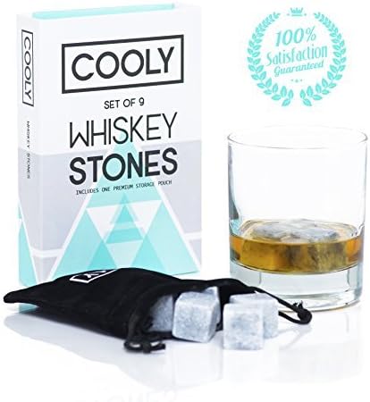 Cooly Whiskey Stones - Gift Set of 9 Scotch Rocks - Premium Barware Gift Made of 100% Soapstone