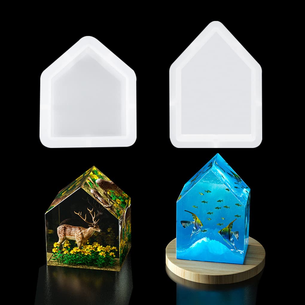 FineInno 2 Pcs Large Silicone Mould House Resin Casting Deep Bookend Resin Moulds for Flowers Preservation, Dried Leaf, Insect Specimen, Home Decoration