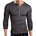 Hotouch Mens Slim Fit Solid Henley Shirt Button Placket Gray M