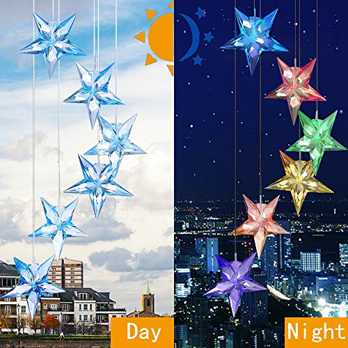 Vinkki Wind Chime Color Changing Solar Light Blue Star LED Wind Chime Wind Mobile Portable Waterproof Outdoor Decorative Romantic Wind Bell Light for Patio Yard Garden Home - Thumbnail 3
