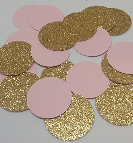 Blush Pink and Gold Confetti Circles. One Inch Party Confetti. 150/pk. Handcrafted in 1-3 Business Days. Gold glitter is on one side only! It is white on the other side.