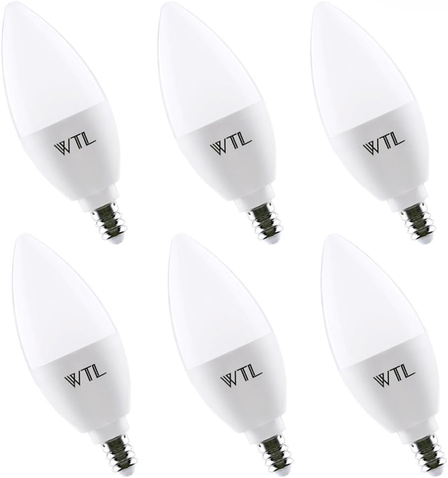 WTL 6 Pack E12 Candelabra LED Bulbs, 60W Equivalent (6W), 2700K Warm White, 550LM Non-Dimmable Light Bulbs for Ceiling Fan