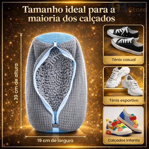 Bolsa para Lavar Tênis na Máquina Zíper Reforçado Proteção Interna Acolchoada Saco Reutilizável Protege Tênis e Lavadora