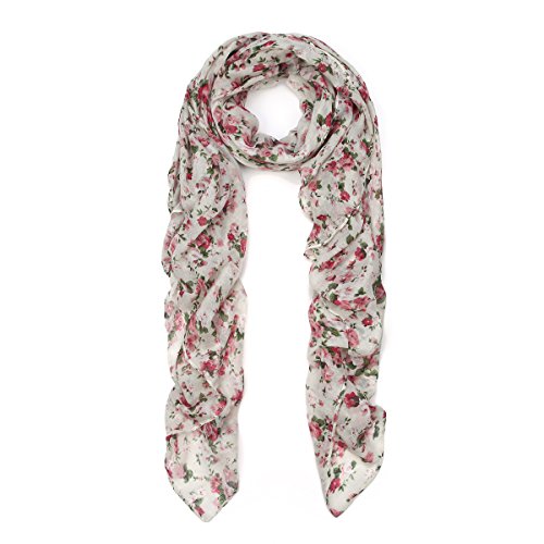 Elegant Floral Print Fashion Scarf Wrap, Off White