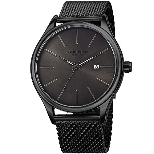 Akribos XXIV Black and Gunmetal Designer Mens Watch  Classic and Casual Round Stainless Steel Mesh Fashion Bracelet Wristwatch  AK959BKGN