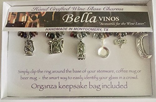 Glamping Camping Wine Glass Charms, RV Enthusiast, Hicking, Canoeing Kayaking, Road Trip Retirement Gift