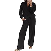 EVALESS Two Piece Sets for Women Lounge Sets Casual V Neck Sweatshirt and Wide Leg Sweatpants Matching Sets Women Clothing