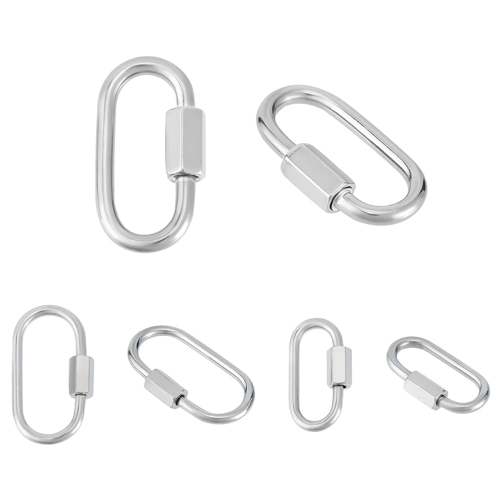 UNICRAFTALE About 6Pcs 3 Sizes Oval Screw Carabiner Lock 304 Stainless Steel Screw Locking Keychain Carabiner Clasp Metal Keychain Clip Hook 21~37mm Keyring Clasp for Jewelry Making Handbag Accessory