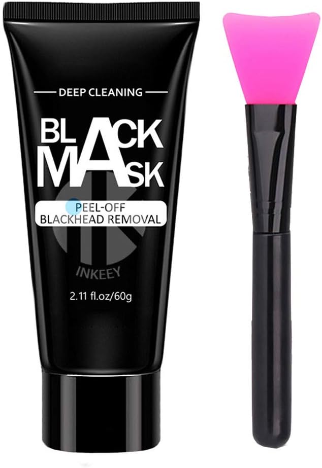 Chezaa Blackhead Remover Mask Black Mask with Mask Brush Peel Off Mask Deep Cleansing Facial Face Deep Cleansing Facial Mask for Nose, 2.11 fl.oz (Black)