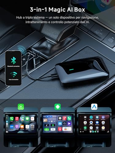 MYATOTO Android Auto Wireless CarPlay Adapter, AI Box CarPlay 2GB+16GB for Car with Wired Carplay, Built-in Video App(YouTube/Netflix), DriveChat AI, Dual-WiFi y Bluetooth, Y Cable, CB4A