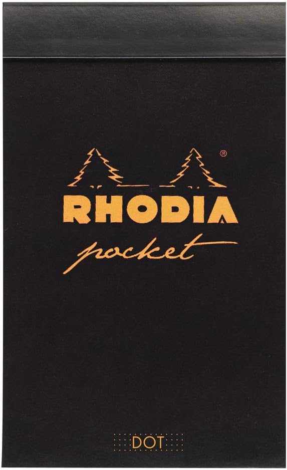 RHODIA 8550C, Pocket Stapled Notepad Black or Orange, 7.5 x 12 cm, Dotted Dot, 40 Detachable Sheets, 80G Clairefontaine Paper