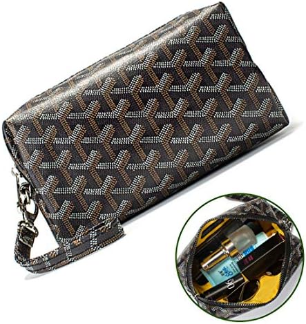 Designer Cosmetic Bags Toiletry Travel Makeup for Womens Organizer Pu vegan Leather Make up Wrist Wallet Broken Silver (Cosmetic Bags black)