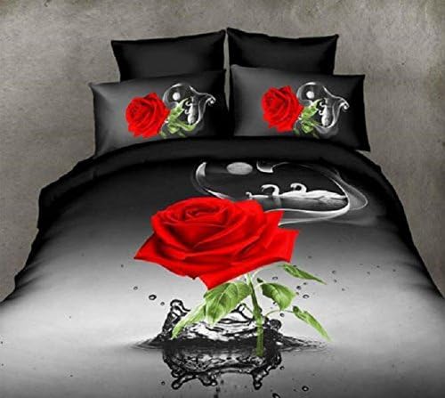 Luxury 3d oil red floral painting duvet cover set sheet pillow cases 4pcs king size