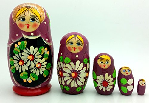 Russian Nesting Doll Matryoshka Hand Painted Nesting Doll set of 5 / Traditional 4 inch Tall