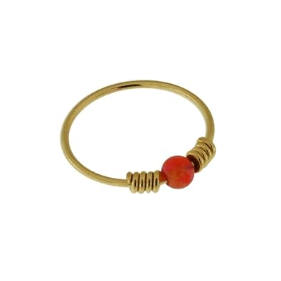 9K Solid Gelb Gold Opal Stein mit doppelten Frühling Spule 22 Gauge Hoop Nase Ring Tragus Helix Piercing