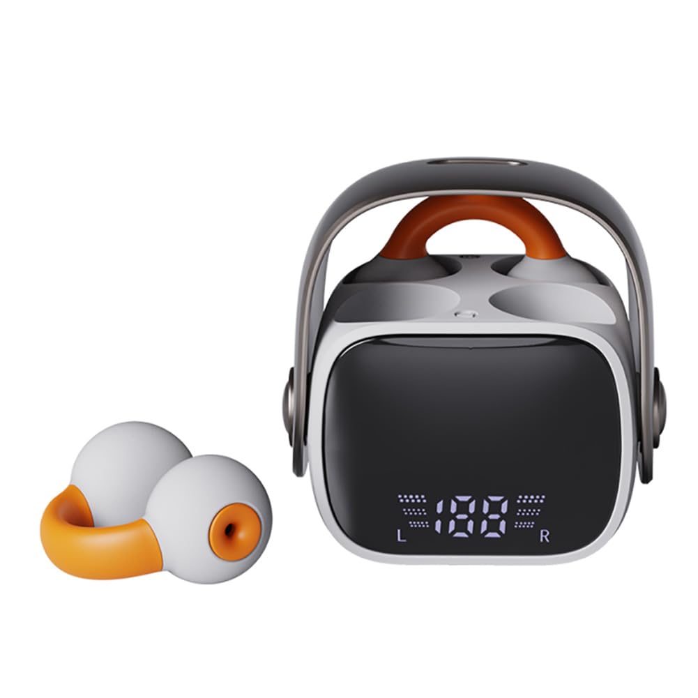 BEVCEFCC Wireless Ear Clip Headphones Bluetooth 5.3, Open Wireless Earbuds, Bone Conduction Headphones, Mini Earphones with LED Screen for Small Ears, Sports