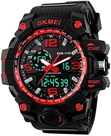 Mens Military Sport Digital Wrist Watch Kids Large Dual Dial Time EL Backlight Resin Band Watch Red